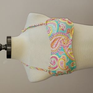 WB Paisley Print Bandeau Bikini Top in Pink, Blue, and Yellow, Size Medium